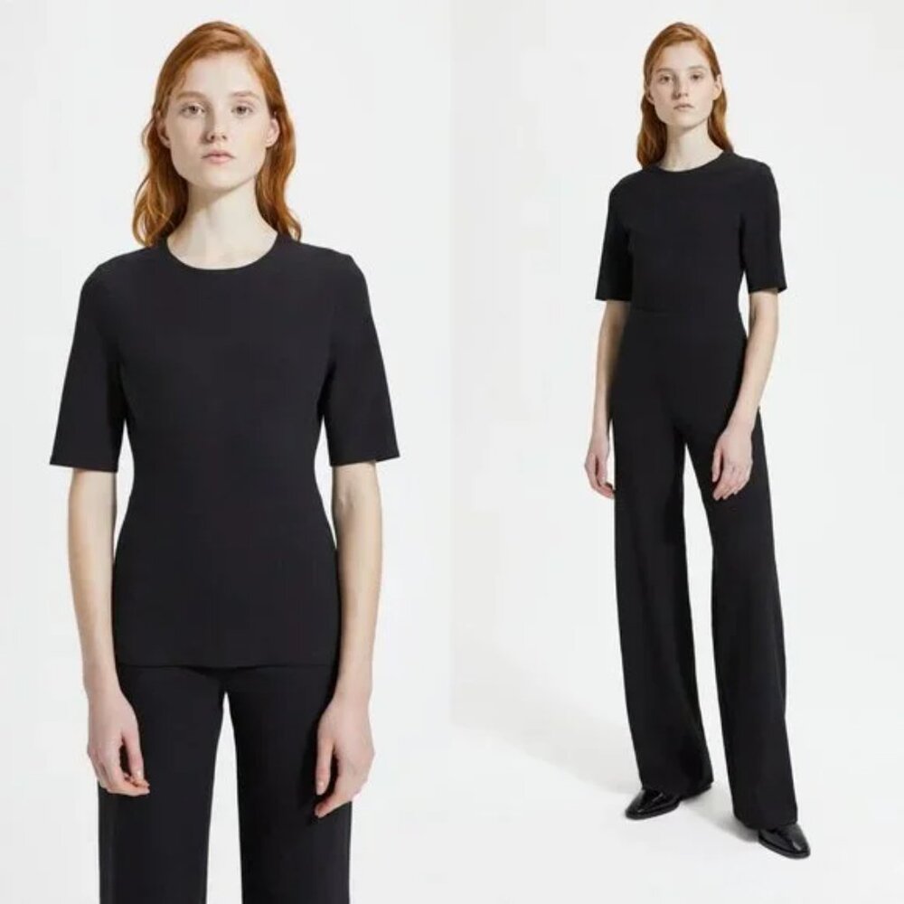 NWOT Theory Short Sleeve Cotton Zip Blouse
